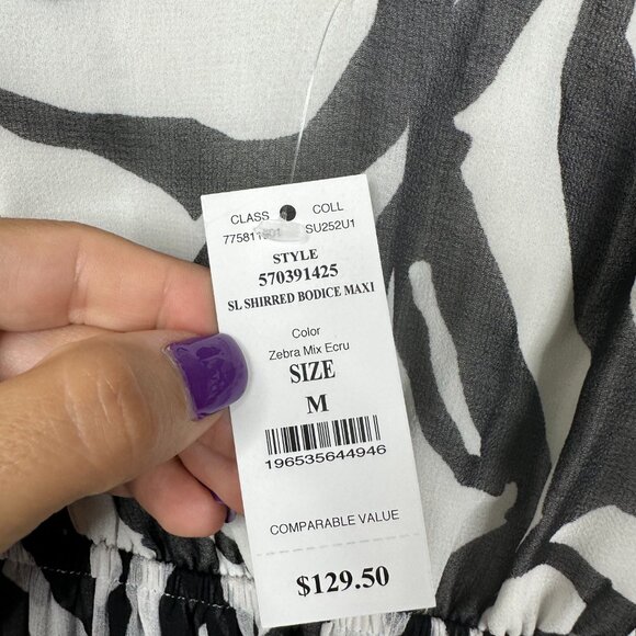 NWT White House Black Market Sleeveless Shirred Dress Zebra Ecru Medium #WHBM3 - Picture 5 of 8